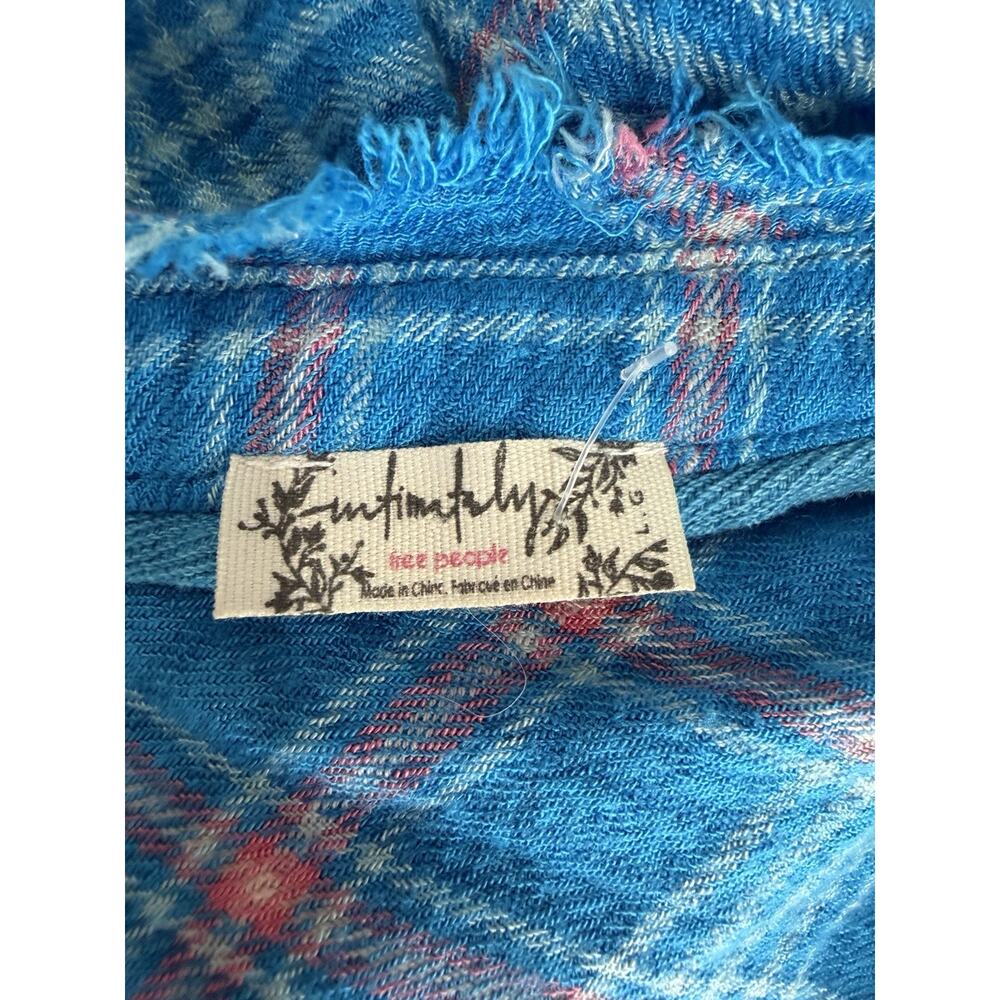 Free People Intimately Blue Plaid Long Sleeve PJ Top/Night Shirt Dress Large - Picture 10 of 12